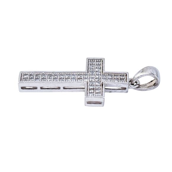 Cubic Zirconia Cross Pendant | Vintage Sterling Silver 925 - Picture 3 of 7
